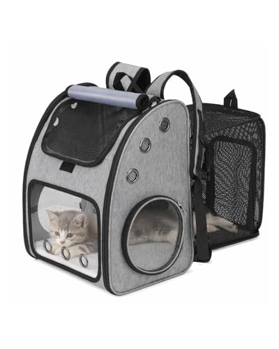 Expandable Cat Backpack Carrier for Small Cats/Dogs Airline Approved | Pet Carrier Backpack with Large Space/Breathable Mesh/Anti-Collapse,for Travel/ Hiking/Camping/Vet, Up to 18 lbs - color: Grey