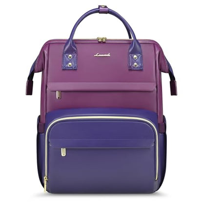LOVEVOOK Leather Laptop Backpack - color: Purple - Blue, size: 17 Inch