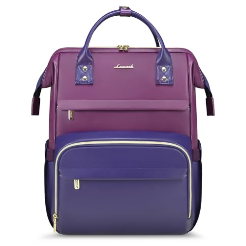 LOVEVOOK Leather Laptop Backpack - color: Purple - Blue, size: 17 Inch
