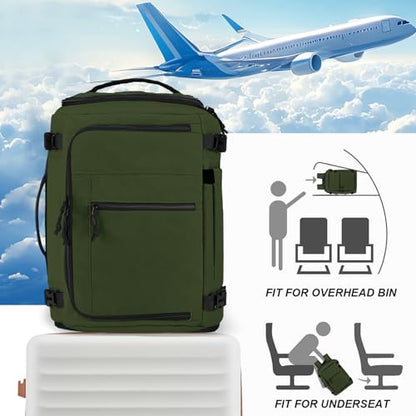 Carry On Travel Backpack Flight Approved Laptop Backpack Business Work Backpack for Women Men Large Capacity Casual Daypack with Wet/Dry Separation Pockets, Dark Green - color: Dark Green, style: B