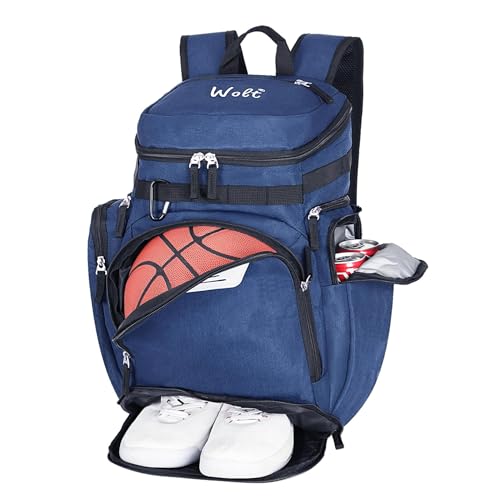 WOLT Basketball Backpack, Basketball Bag for Men with Shoes Compartment, Sports Backpack for Baseball, Soccer, Football - color: DarkBlue