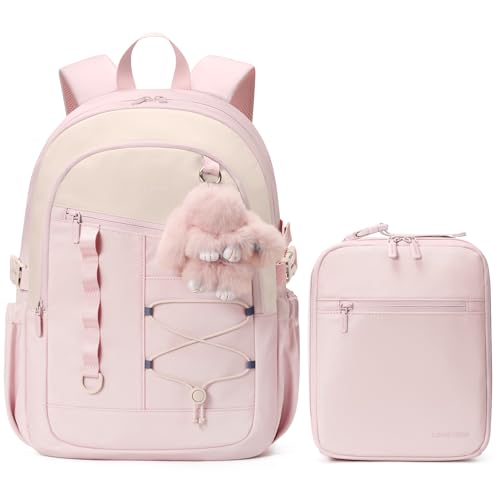 LOVEVOOK School Backpack for Girls, Large Capacity 16 Laptop Backpack with Insulated Lunch Box & Tumbler Pockets, Multi-Compartment Bookbag, Water-Resistant Travel Backpack, Pink - color: Pink Lunch