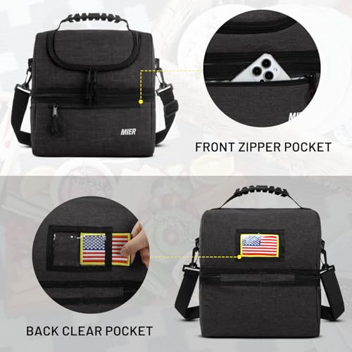 MIER Adult Lunch Box Insulated Lunch Bag Large Cooler Tote Bag for Men, Women, Double Deck Cooler (Dark Grey, Large) - color: Dark Gray, size: Large
