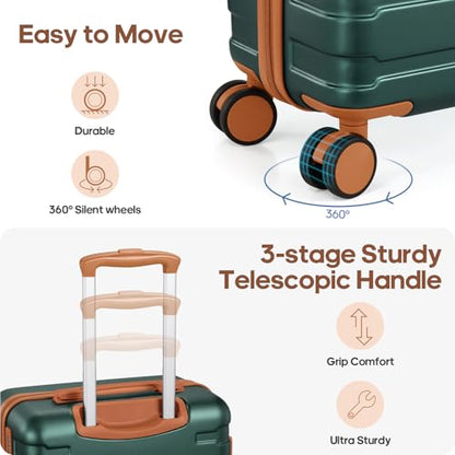Carry on Luggage, Suitcase Set 3Piece with Backpack YKK zippers - color: Army Green