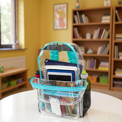 Trail maker Clear Backpack Heavy Duty with Padded Straps, Side Pockets for Kids, Boys, Girls, School, Stadium Approved Events - color: Turquoise