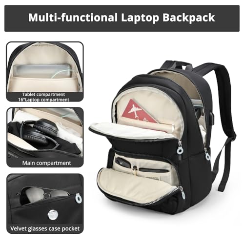 Swissdigital Design Women's Laptop Backpack, 15.6 Inch Slim Commuter Bag with RFID Protection & USB-C Charging Port - Lightweight 20L College Bookbag for Travel & Work, Black (SD1711-01) - color: Black