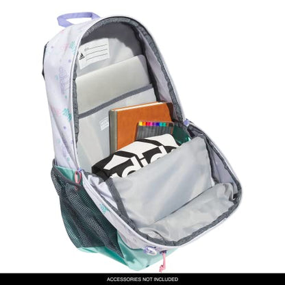 adidas Young BTS Creator 2 Backpack DISCONTINUED - color: Icon Brand Love White/Flash Aqua Blue/Light Purple