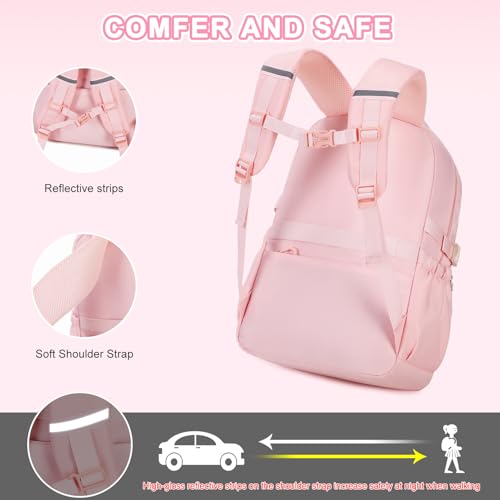 Scothen 3PCS Girls Backpack for School, Kids Backpack for Girls with Lunch Bag Pencil Case, Kids Bookbag Teen Backpacks for Elementary Middle High School (Pink) - color: Pink