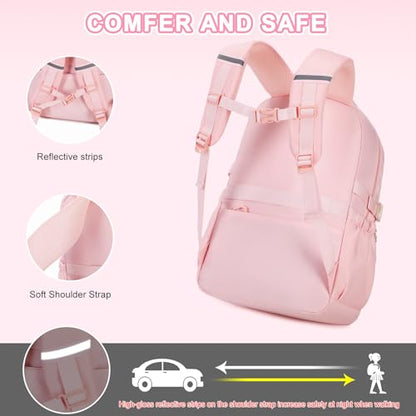 Scothen 3PCS Girls Backpack for School, Kids Backpack for Girls with Lunch Bag Pencil Case, Kids Bookbag Teen Backpacks for Elementary Middle High School (Pink) - color: Pink