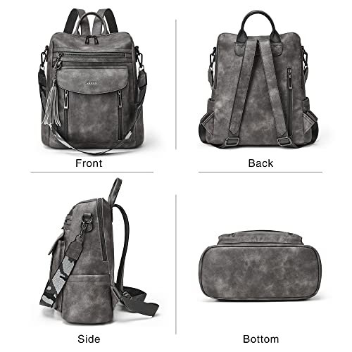 Shrrie Backpack Purse for Women Fashion Leather Backpack Purse Designer Travel Backpack Convertible Shoulder Bag with Wristlet - color: 1-4 Two-toned Deep Gray
