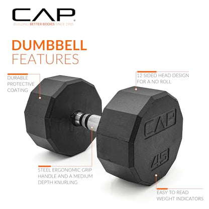 CAP Barbell Coated Hex Dumbbell Weight - Single | 10-120 lbs | Multiple Options - size: 45 lb, style: 12-Sided - Chrome Handle