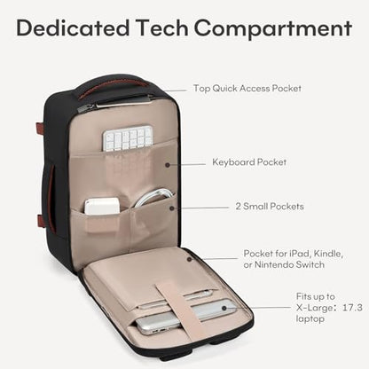 mibasies 40L Travel Backpack for Women & Men: Flight Approved Carry On Backpack, TSA Personal Item Bag with Water Bottle Pocket, Weekender Essentials Backpacks fits 17" Laptop - Black White Brown - color: Black White Brown, size: X-Large