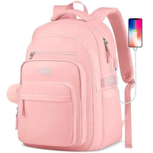 KROSIAS Laptop Backpack for College Teen Girls - Cute Bookbag for Middle High School Student Aesthetic Casual Daypack 15.6 Inch Laptop Bag Travel Back Pack for Women Pink - color: 3-pink, size: 15.6 Inch