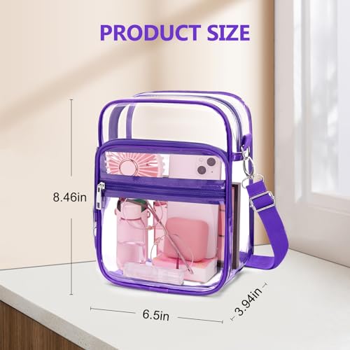 Blvornl Clear Crossbody Bag with Adjustable Shoulder Strap, Stadium Approved PVC Purse Bag, Messenger Bag - color: Purple, size: Small