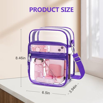 Blvornl Clear Crossbody Bag with Adjustable Shoulder Strap, Stadium Approved PVC Purse Bag, Messenger Bag - color: Purple, size: Small