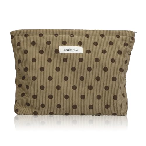 Wudygirl Travel Makeup Bag Cute Cosmetic Bag Large Capacity Makeup Pouch Make Up Organizer for Women and Girls Portable Toiletry Bag Corduroy Zipper Pouch (Brown Polka Dots) - color: Brown Dot