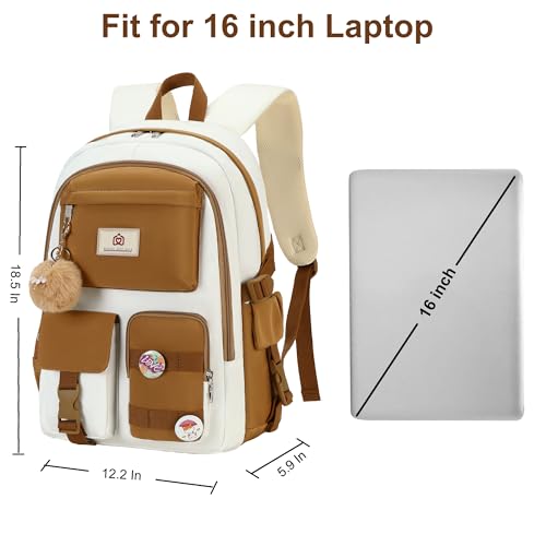 Hidds Laptop Backpacks 15.6 In Kids School Backpack for Girls Women Bookbag - color: C-khaki Beige