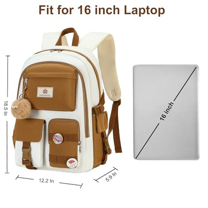 Hidds Laptop Backpacks 15.6 In Kids School Backpack for Girls Women Bookbag - color: C-khaki Beige