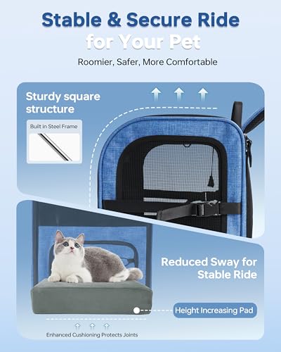 Hiking Dog Carrier Backpack, Padded Height-Enhancing Design, Adjustable Waist Cushioning Belt with Breathable Padded Back Support, Dog Carrier Backpack for Small Dogs Max 13LB Blue with Pad - color: Blue