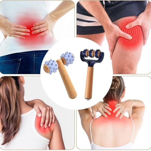 of 2 Multifunctional Massage Rollers with Wood Construction Suitable for Workout Recovery Circulation Improvement Portable Massager