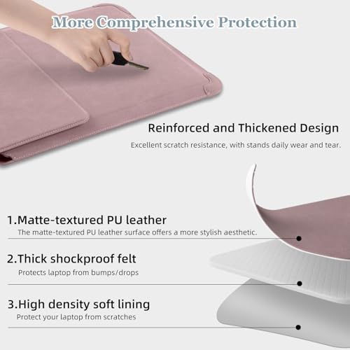 13-14 Inch Protective Laptop Sleeve Case with Stand, for MacBook Pro 14'' M5~M1, Pro/Max(2026-2021), MacBook Air 13.6'' M5-M2, (2026-2022), Matte PU Leather Laptop Case 13-14" (Dark Pink) - color: Dark Pink, size: 13-14 Inch