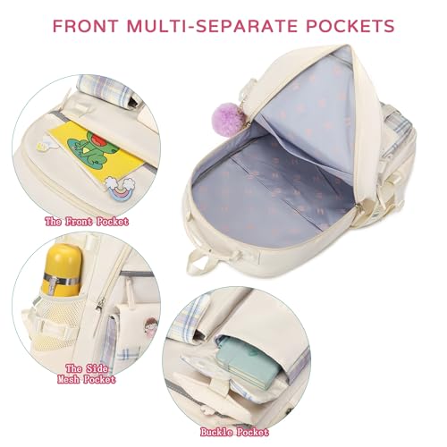 Backpack for Girls, 15.6 Inch Laptop School Bag Kids Kindergarten Elementary College Backpacks Large Bookbags for Teen Girl Women Students Casual Travel Daypacks (Beige) - color: Beige