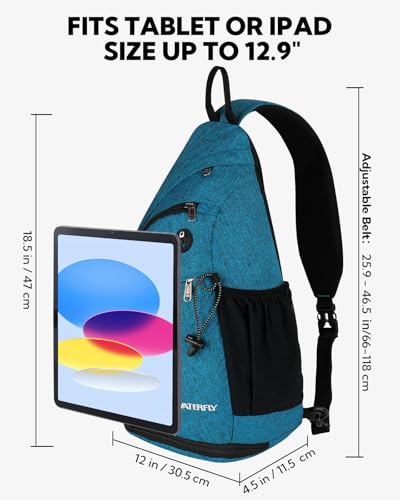 WATERFLY Sling Bag Sling Backpack Small Crossbody Shoulder Bag for Men Women Traveling Cycling Hiking Daypack - color: Teal Blue