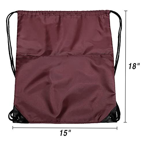 Drawstring Backpack Sports Water Resistant String Bag Sport Gym Sackpack for Women Men Large with Zipper, Burgundy - color: Burgundy