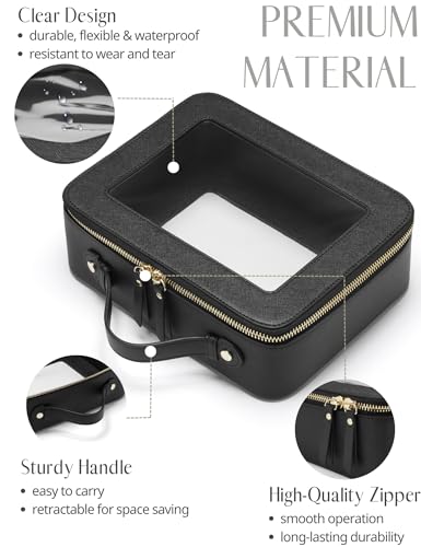 Popvibe Clear Makeup Case Black Traveling Toiletry Bag Travel Large Big Clear Cosmetic Bag Mahjong Tile Bag with Zipper Women - color: Black, style: Large Luxe
