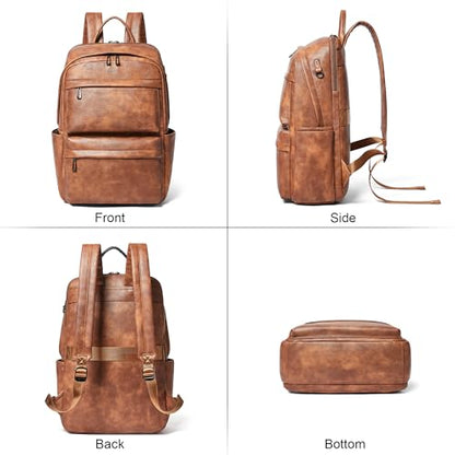 Vegan Leather Backpack for Women and Men, Fits 16.0 Inch Laptop, Multi-Pocket Design with Water Bottle and Luggage Strap, Ideal for Work, Travel, and Daily Use, Brown - color: 1-1 Brown