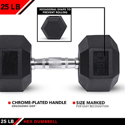 JFIT Rubber Hex Dumbbell - style: 25lb (Single)