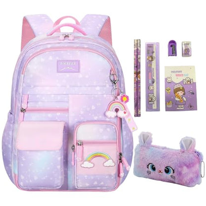Kids Backpack for Girls.Girls Backpack,School Bag for Kids.GirlsTeens Middle Student,Kawaii Children's Book Bag Purple - color: Purple Rainbow