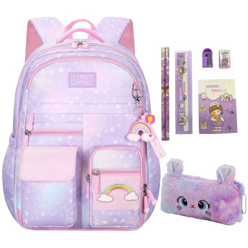 Kids Backpack for Girls.Girls Backpack,School Bag for Kids.GirlsTeens Middle Student,Kawaii Children's Book Bag Purple - color: Purple Rainbow