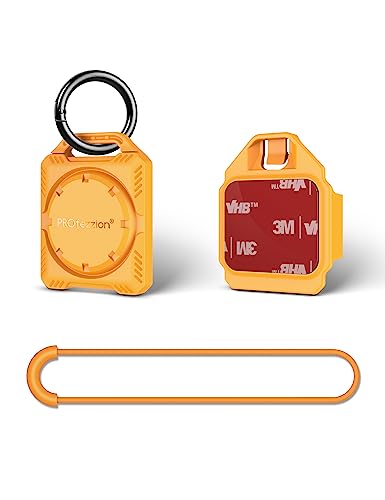 PROfezzion Secure Air Tag Holder Case with Key Ring, 3M Adhesive Mount and Loop Strap for Keychain, Dog Collar, Backpack, Luggage Bag, Bike, Car & More, IPX8 Waterproof, Full Cover & Discreet - color: Yellow