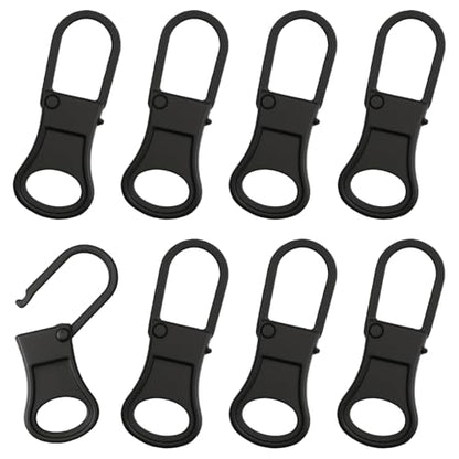 8 Pcs Zipper Pull Replacement Universal Detachable Zipper Puller Tab Head for Coat Luggage Jacket Pants Shoes Backpack Clothing Purse Black