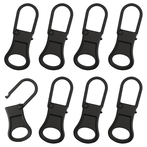 8 Pcs Zipper Pull Replacement Universal Detachable Zipper Puller Tab Head for Coat Luggage Jacket Pants Shoes Backpack Clothing Purse Black
