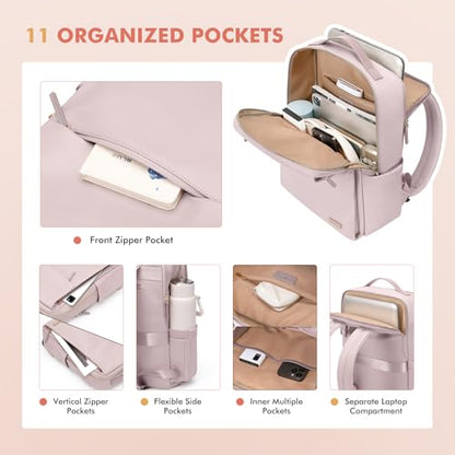 GOLF SUPAGS Travel Laptop Backpack for Women Airline Approved for Work College Travel Multi-Functional Casual Daypack Teacher Nurse Bags Fits 15.6 Inch Notebook (Pinkish Grey) - color: Pinkish Grey