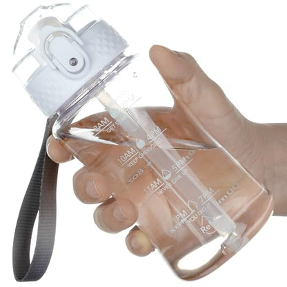 OLDLEY 12oz Kids Water Bottle, Tritan BPA-Free, Leakproof Flip Straw Lid, Motivational Time Marker, Carry Strap, Reusable Clear Water Bottle for Boys & Girls,Clear - color: Clear, style: 12 Ounces