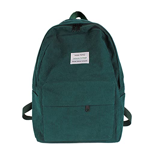 Casual Corduroy Backpack Travel Daypack Book Bag Laptop Bag for Women Men, Dark Green - color: Aa-dark Green