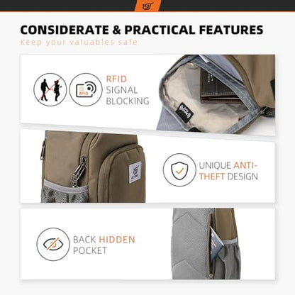 SKYSPER Sling Bag RFID Crossbody Sling Backpack Cross Body Shoulder Bag Travel Hiking Daypack for Women Men(Taupe) - color: Taupe