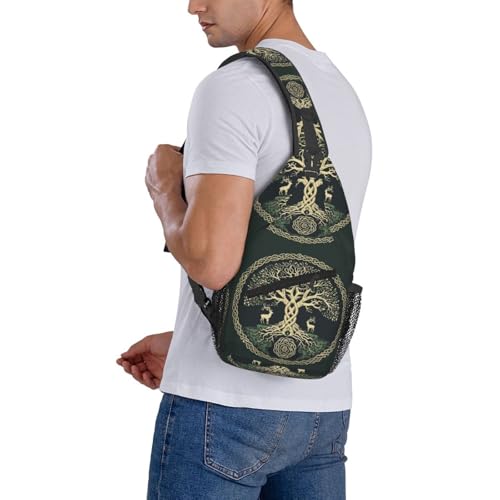 Viking Symbol Tree Life Outdoor Crossbody Shoulder Bag For Unisex Young Adult Hiking Bicycling - color: Pink2