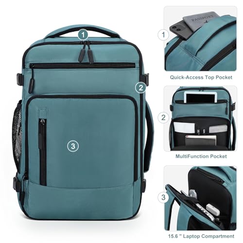 Travel Backpack, TSA Friendly Flight Approved Carry on Backpack with Laptop Compartment for Men Women, Weekender Personal Item Bag 30L, Peacock Blue - color: Peacock Blue