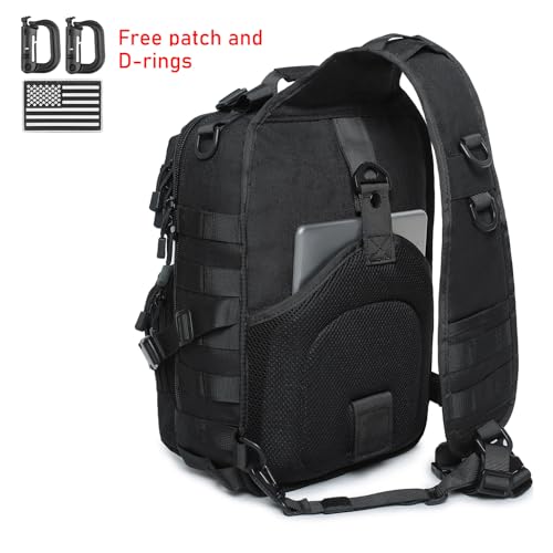 Tactical Sling Bag Backpack Military Rover Shoulder Sling Pack EDC Molle Range Bag Crossbody Chest Pack (Black) - color: Black