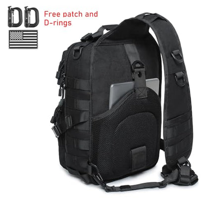 Tactical Sling Bag Backpack Military Rover Shoulder Sling Pack EDC Molle Range Bag Crossbody Chest Pack (Black) - color: Black