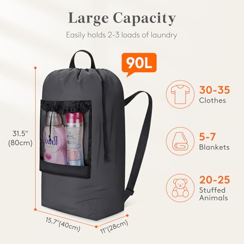 Lifewit Laundry Bag Backpack Travel, 90L, Gray - color: Dark Gray, size: 90L