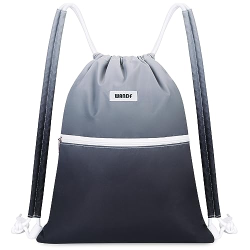 WANDF Drawstring Backpack Sports Gym Bag with Shoulder Pads Water Resistant String Cinch Bag for Women Men (Black Gradient) - color: S, Black Gradient, size: Small