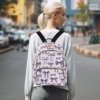 Beautiful Purple Bow Backpack Purse for Women Shoulder Bag Fashion Daypack Ladies Handbag Lightweight Travel Bag Rucksack - color: Beautiful Purple Bow, size: Medium