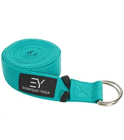 Everyday Yoga Strap with Metal D-Ring - Durable Stretching Strap for Yoga, Pilates, Flexibility & Physical Therapy (6ft, 8ft, 10ft) - color: Aqua, size: 10 Foot