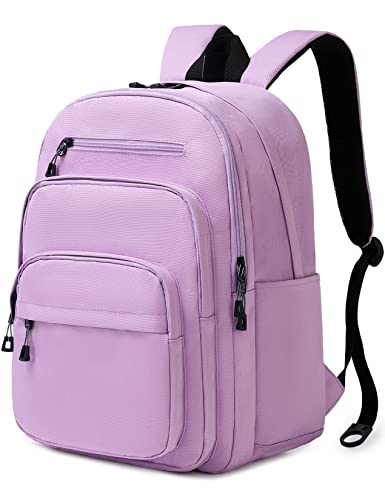 Lanola Basic Multi-Pocket Multipurpose Backpack Classical Water Resistant Student Bookbag For School Business Travel or Casual Daypack Backpacks For Men Or Women - Purple - color: Purple