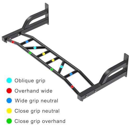 SELEWARE 48'' Heavy Duty Pull Up Bar Wall Mount Multi-function Chin up Bar with Home Gym Cable Pulley System LAT Pulldown Workout Attachments Heavy Bag Hanger - color: B. Black Pull Up Bar with Hangers